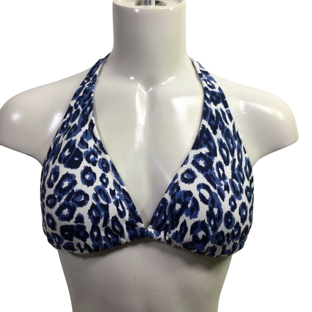 Calme Womens Tiger String Bikini Top Animal Print Stretch Blue White Size S NWT